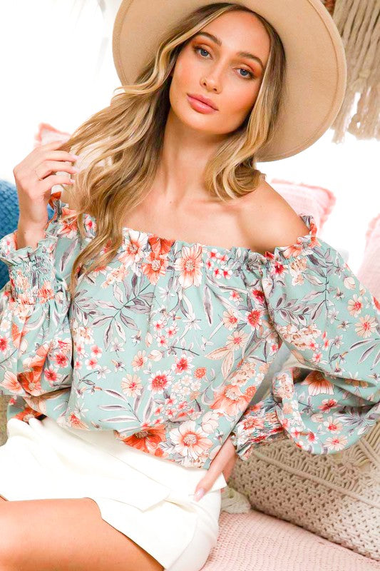 Off the Shoulder Floral Print Top
