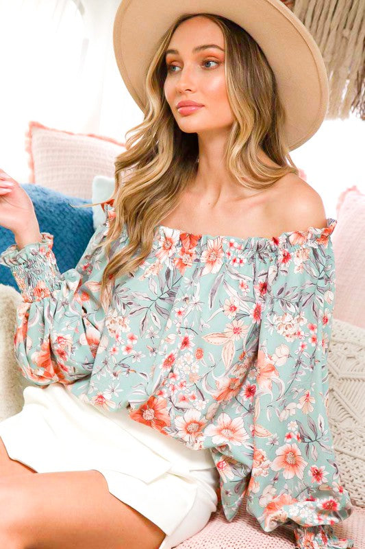 Off the Shoulder Floral Print Top