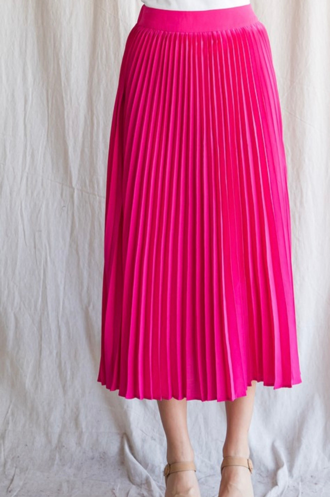 Pink Solid Pleated Skirt