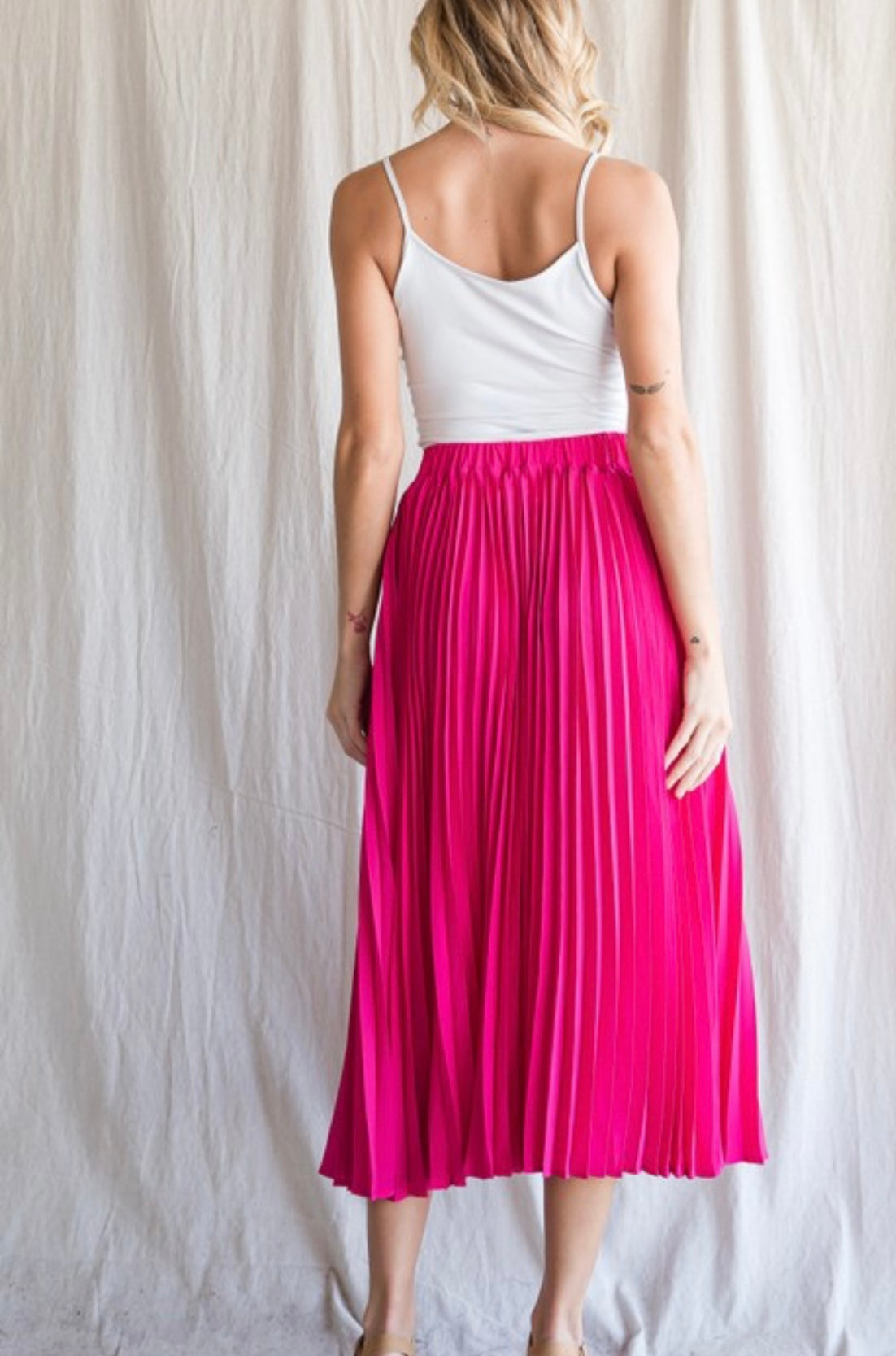 Pink Solid Pleated Skirt