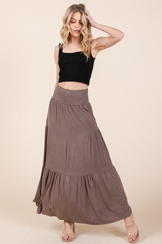 Solid Tiered Ruffle Skirt