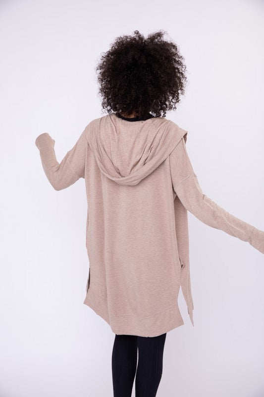 Long Line Hooded Cardigan with Pockets