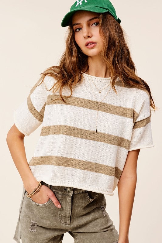 Taupe Striped Sweater