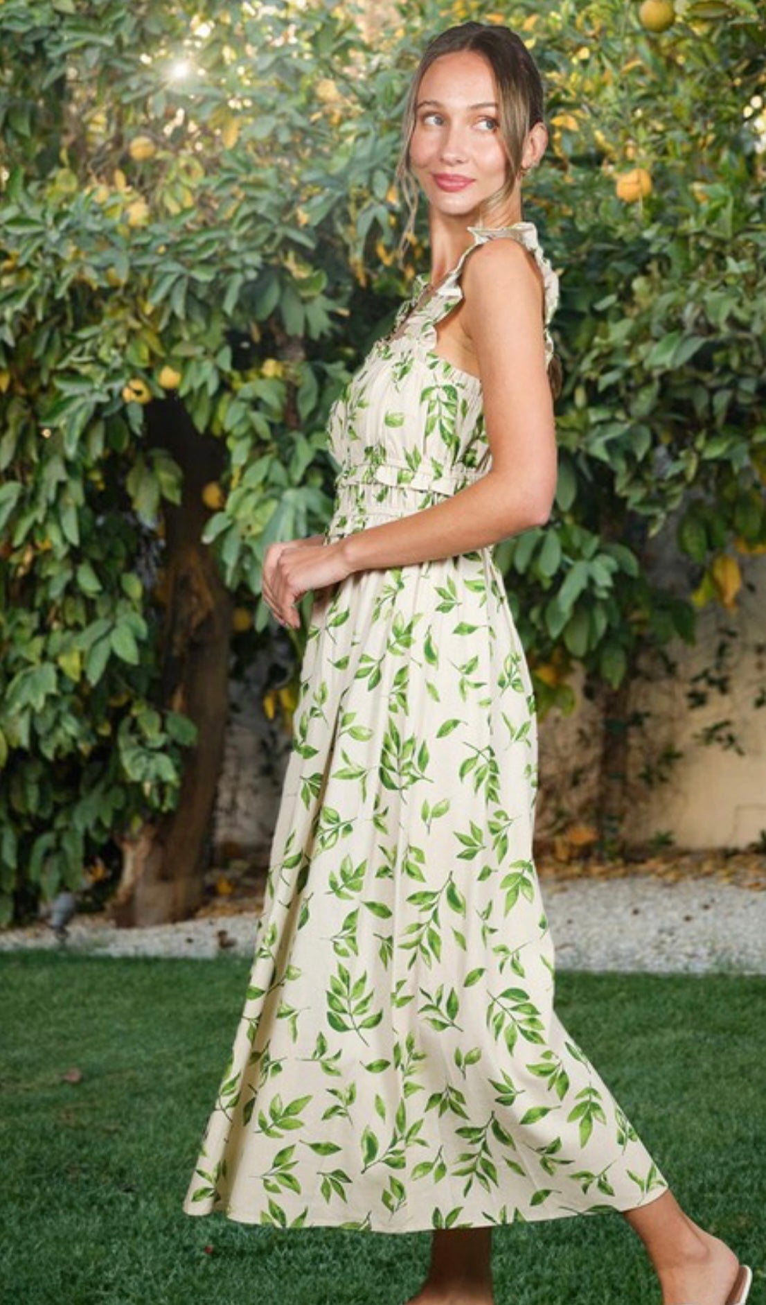 Leaves Printed Midi Dress