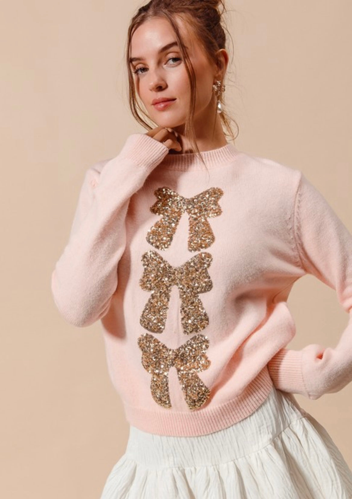 Bow Sequins Holiday Sweater