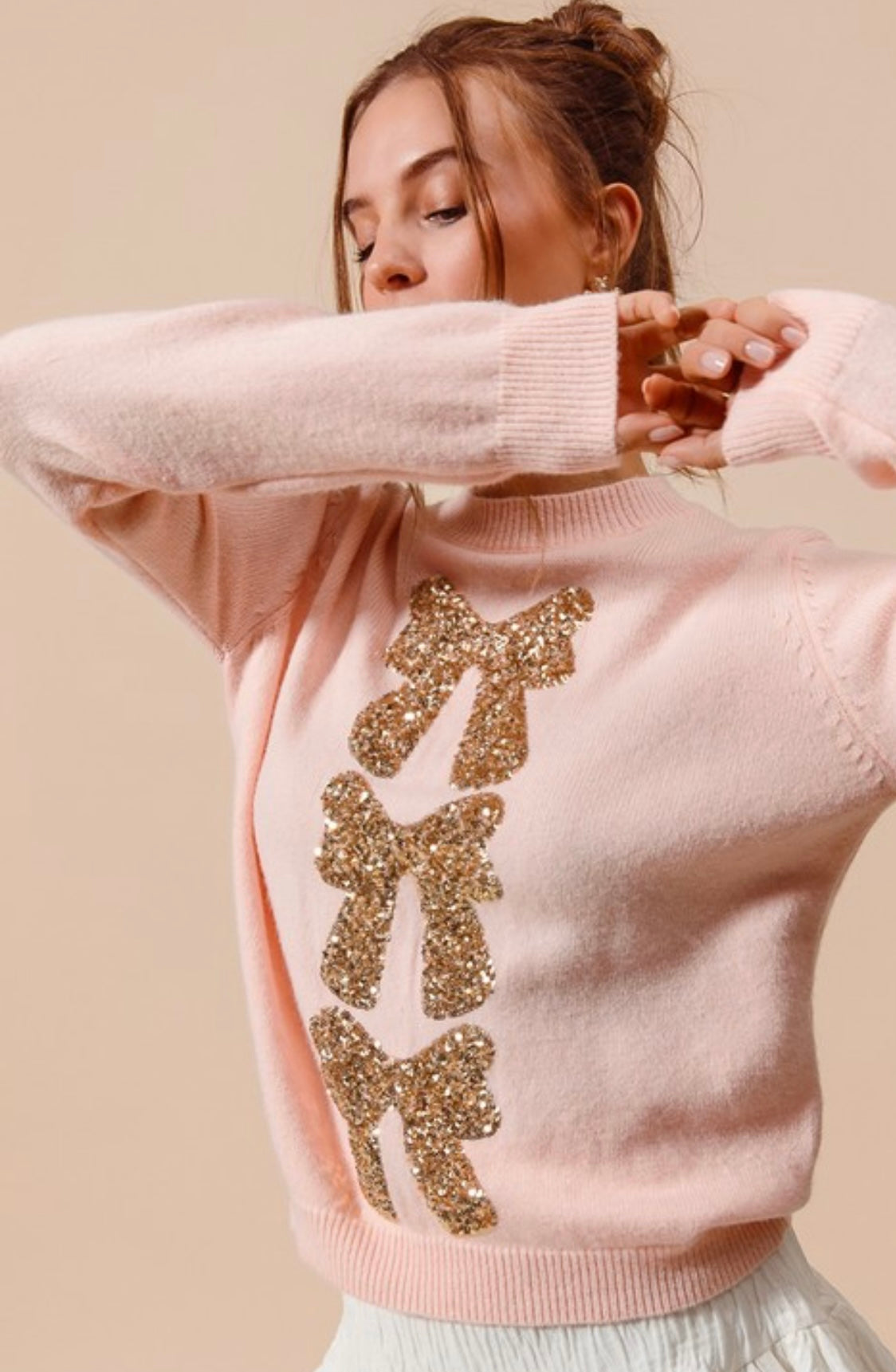 Bow Sequins Holiday Sweater